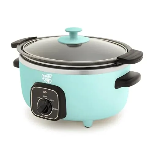 GreenLife 3.5QT Ceramic Nonstick Slow Cooker, Cooktop/Oven Safe, Turquoise