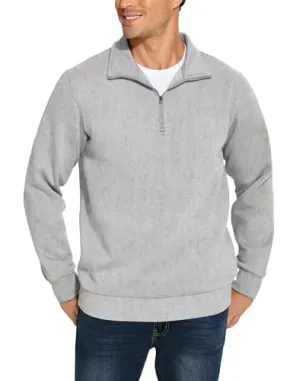 PINSPARK Mock Neck Fleece Cotton Men's Quarter Zip Pullover Sweatshirt