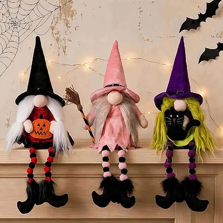 3-Pk unanscre 19" Halloween Witch Gnomes Plush Doll Set