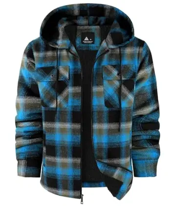 SCODI Fleece Sherpa Lined Zip Up Plaid Men's Flannel Hooded Jacket