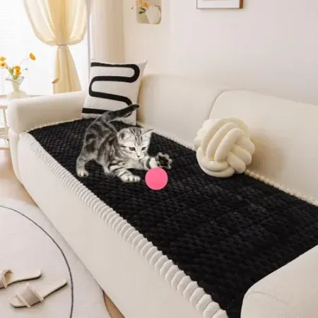 HANDONTIME 27.6" x 70.9" Plush Jacquard Geometric Pet Sofa Cover w/ Non-Slip Backing