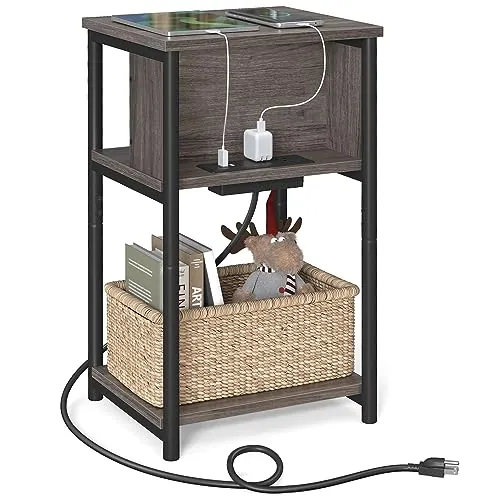 VASAGLE 3-Tier Side Table with Charging Station