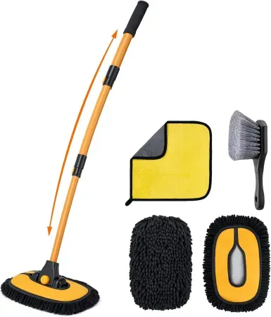 AstroAI 15° Curved 43" Long Handle Rotating Car Wash Brush Kit