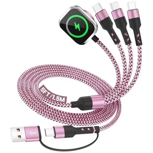 Travel Essentials Multi Charging Cable Cord 2-Pack Pink