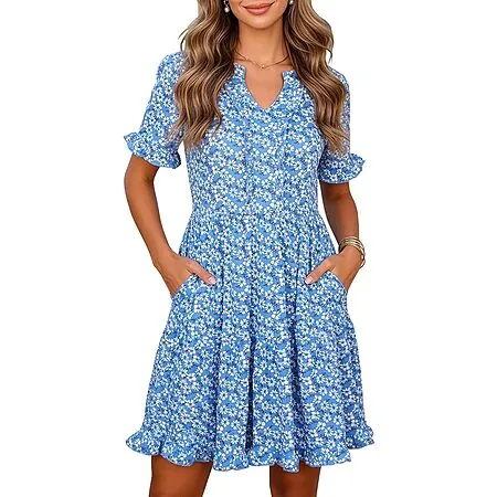 Berydress Women's V-Neck Short Sleeve Babydoll Mini Sundress (Various)