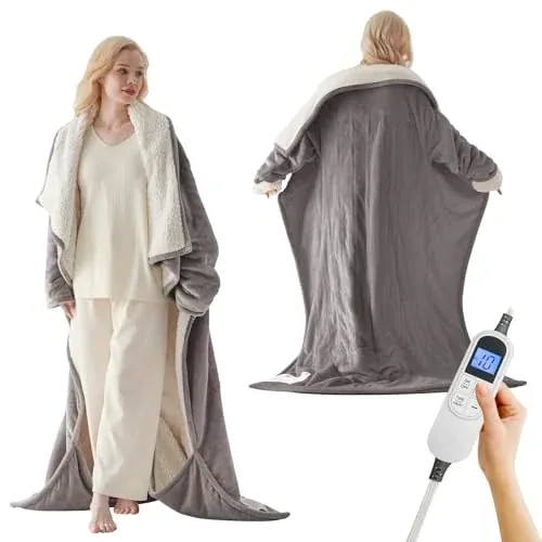 Wearable Electric Heated Blanket with Foot Pocket & Sleeves