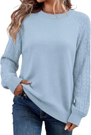 WIHOLL Women's Cozy Crew Neck Casual Knit Long Sleeve Pullover Sweater Top