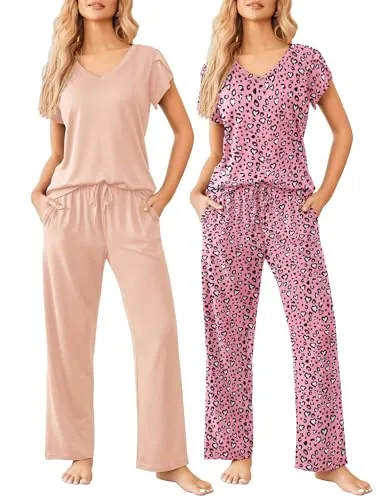 Ekouaer Women's 2-Pack Short Sleeve Pajama Set