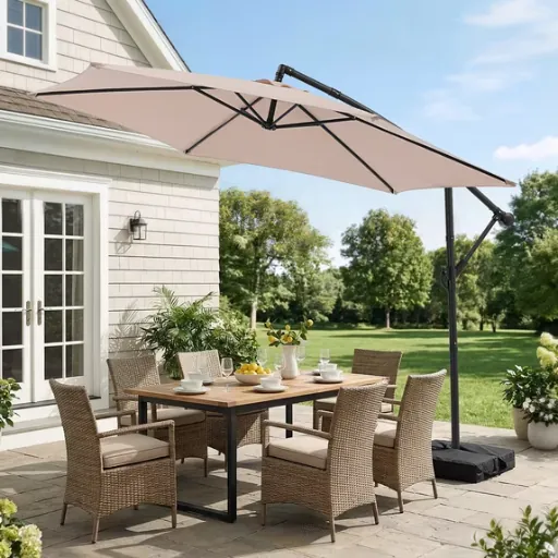 Autlaycil 10 FT Cantilever Patio Umbrella with Base Beige