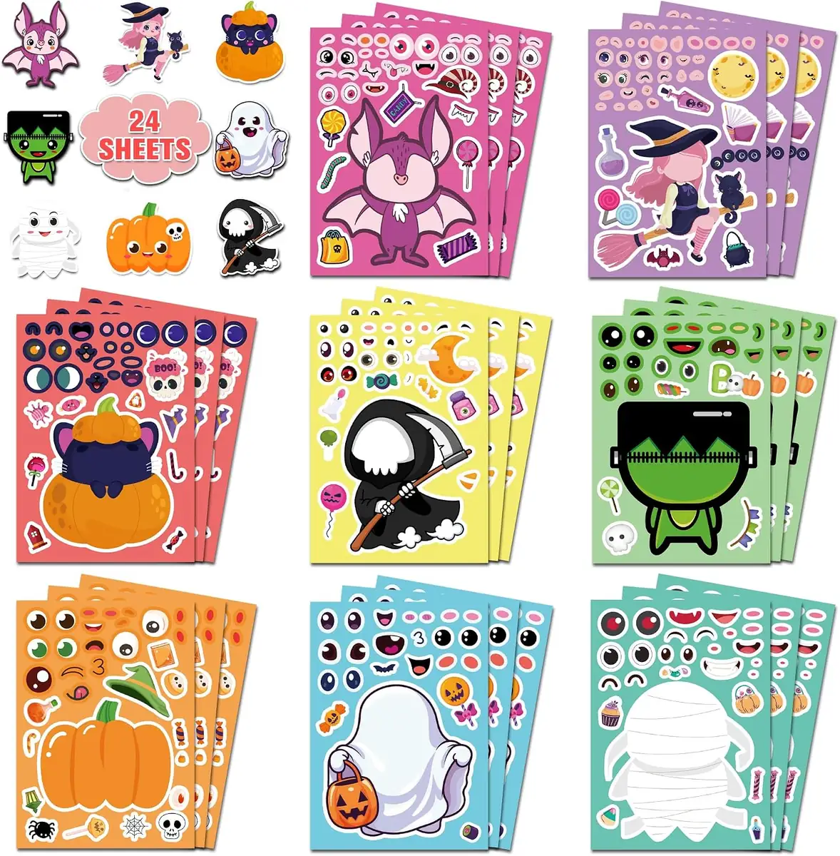 HSHFAMIIY Halloween Activity Stickers 24-Sheet