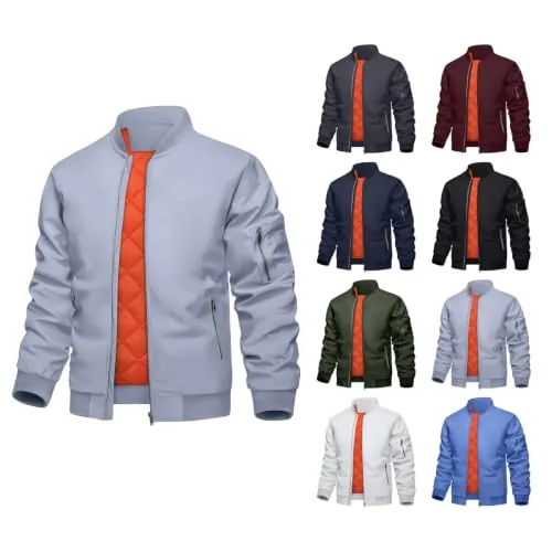 Men's Bomber Jacket Padded Full Zip Quilted Lining