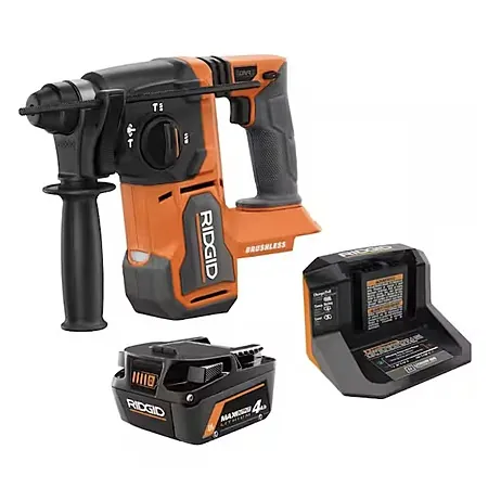 18V RIDGID Brushless 1" SDS-Plus Rotary Hammer Kit w/ 4.0Ah Battery & Charger
