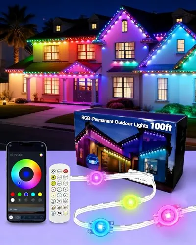 100FT Outdoor Home RGB Eaves Light with App/Control Remote