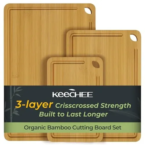 Keechee 3 Piece Natural Bamboo Cutting Board Set