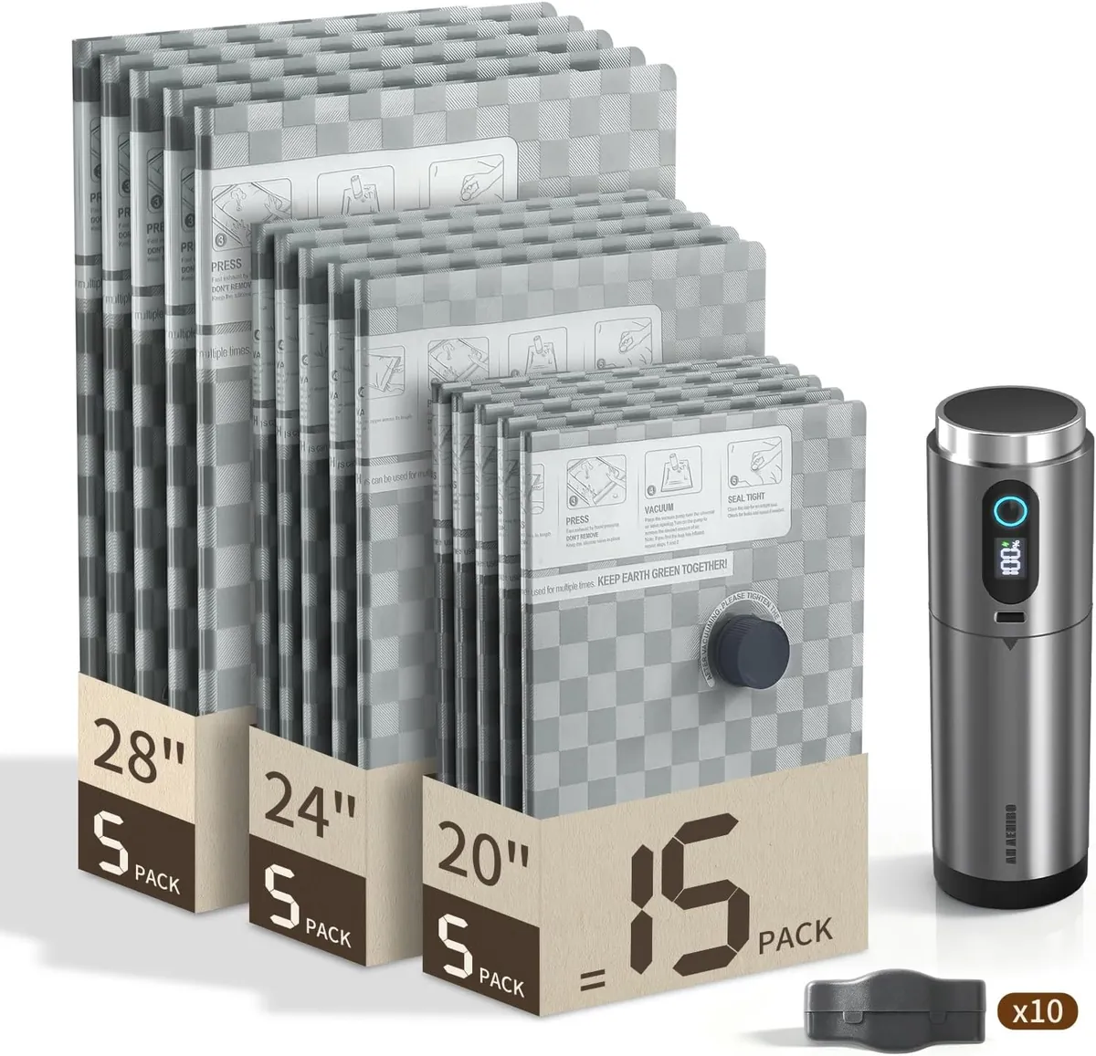 15-Piece Travel Vacuum Bag Set w/ Rechargeable Pump