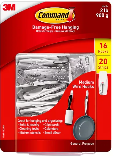 3M Command Medium Hook (16 Hooks and 20 Medium Strips)