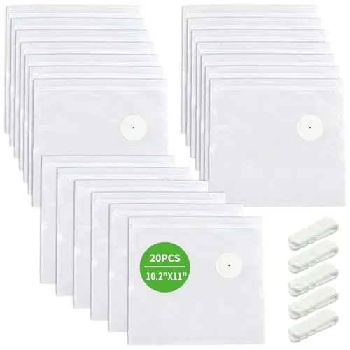 SameTech 20-Pack 10.2"x11" Reusable Vacuum Sealer Zipper Bags with 5 Sealing Clips