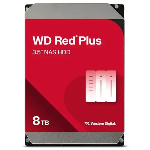 Western Digital 8TB WD Red Plus NAS Internal Hard Drive HDD - 5640 RPM, SATA 6 Gb/s, CMR, 256 MB Cache, 3.5"