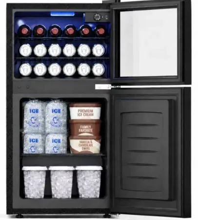 Snowyermine 2-in-1 Beverage Refrigerator w/ Bottom Freezer