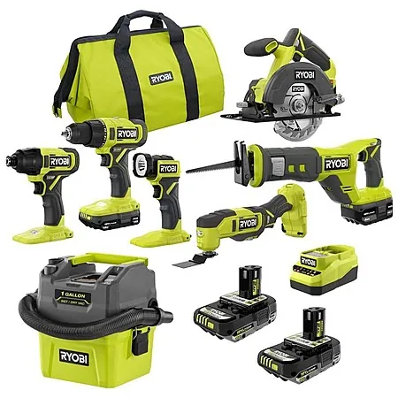 Ryobi ONE+ 18V Cordless 6-Tool Kit w/ 4 Batteries, Charger & 1-Gal Wet/Dry Vacuum