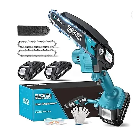6" Seesii Mini Cordless Electric Hand Chainsaw w/ 2x 21V Batteries