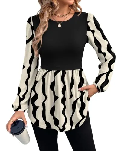 Long Sleeve Babydoll Peplum Tunic Tops