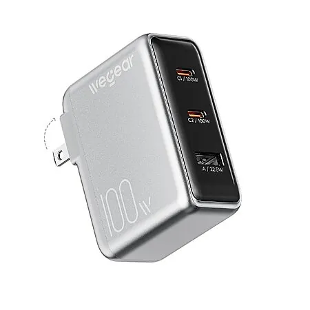 3-Port wegear 100W GaN Slim USB-C Wall Charger w/ Foldable Plug