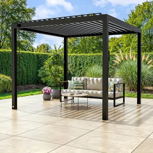 Backyard Discovery Sarasota Galvanized Steel Louvered Pergola Kit with Adjustable Roof