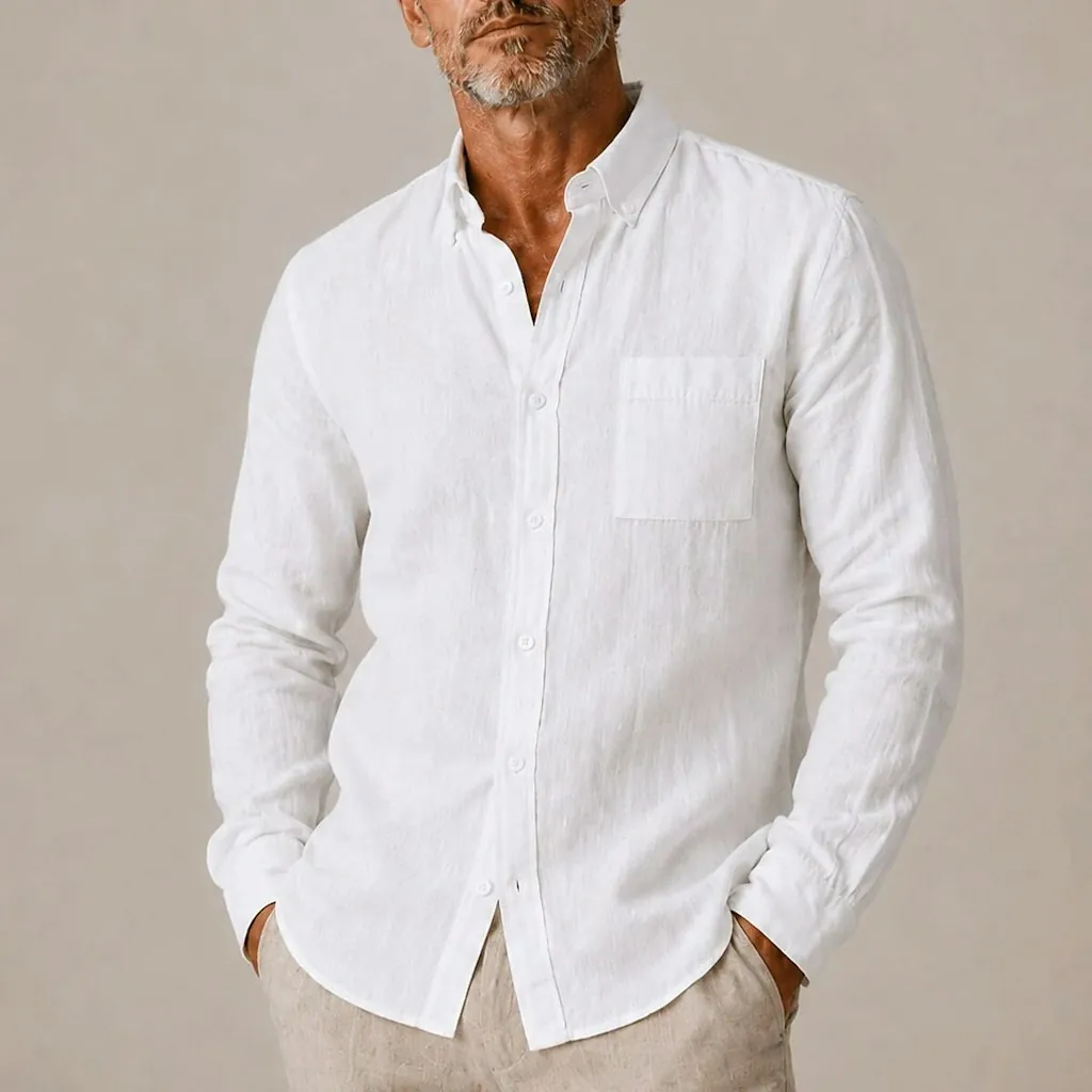 Men's Cotton Linen Button-Up Shirt for 2