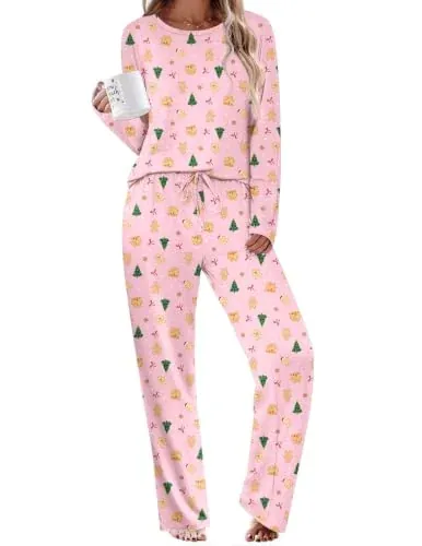 Ekouaer 2 Piece Long Sleeve Soft Lounge Set