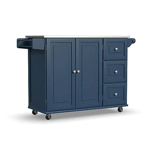 Homestyles Mobile Kitchen Island Cart with Stainless Steel Top (Blue)