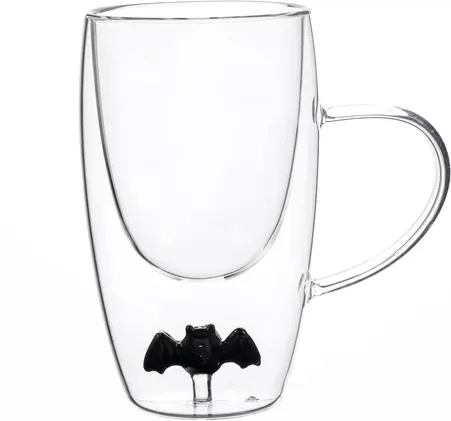 11.5-Oz Way To Celebrate Bat Theme Double-Wall Borosilicate Glass Coffee Mug
