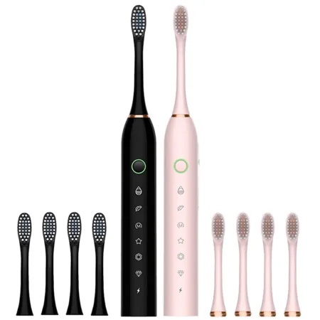 2-Pk Ultrasonic Rechargeable Toothbrush Set w/ 8 Brush Heads