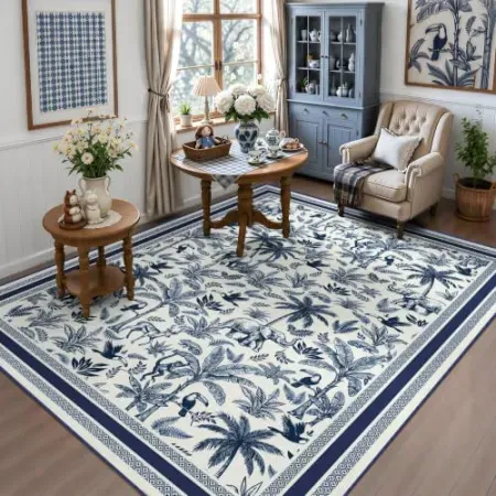 Arenarug 5' x 7' Washable French Country Toile Area Rug