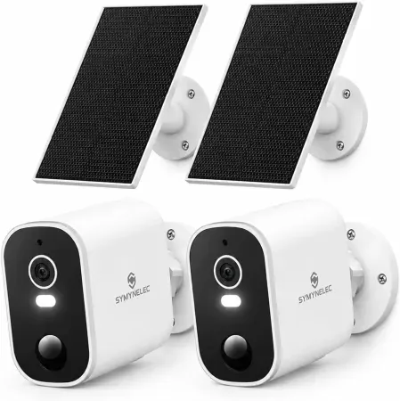 2-Pack SYMYNELEC 2K Wireless Outdoor Solar Security Cameras