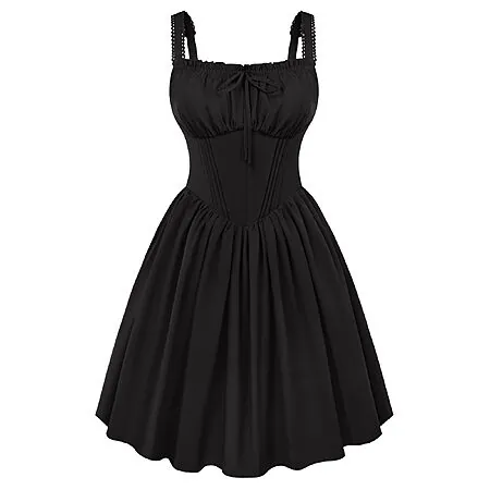 SCARLET DARKNESS Corset Mini Dress Adjustable Straps Sundress w/ Pockets