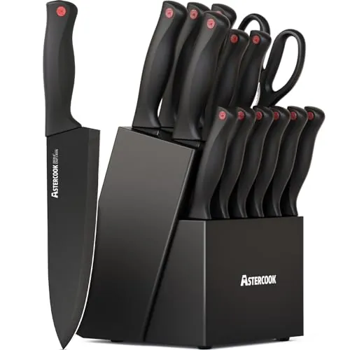 Astercook 15-Piece German Knife Set with Block and Sharpener