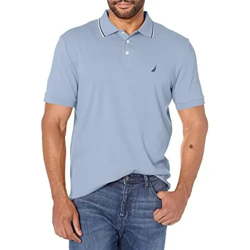 Nautica mens Classic Fit Short Sleeve Dual Tipped Collar Polo Shirt