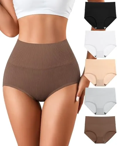 J-pone Tummy Control Underwear for Women High Waisted Cotton Underwear 5-Pack