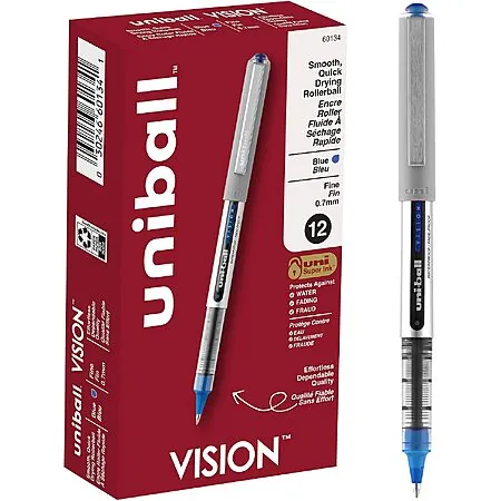 12-Ct uniball Vision 0.7mm Fine Point Rollerball Pens (Blue)
