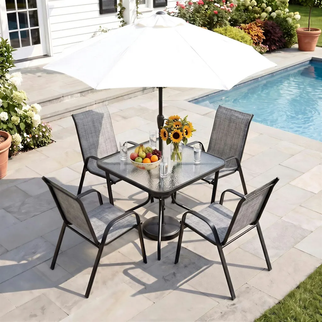 Pirecart 5-Piece Outdoor Patio Dining Table Set with 4 Stackable Chairs