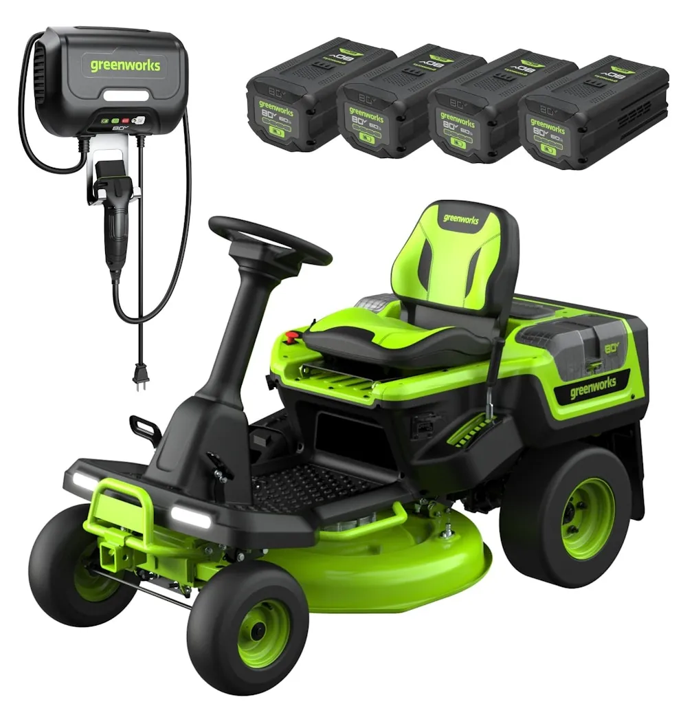 Greenworks 80V 30" Cordless Riding Lawn Tractor w/ 4 6.0Ah Batteries & Charger