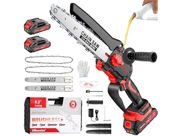 UBeesize 8" Mini Cordless Chainsaw w/ Two 2.0Ah Batteries