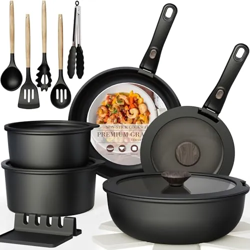 Astercook 21-Piece Nonstick Cookware Set with Detachable Handles