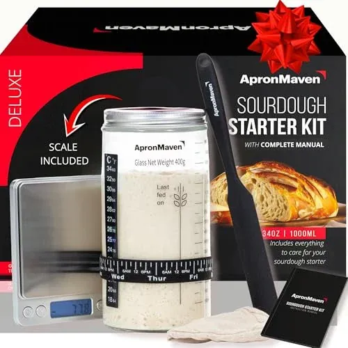 Apron Maven Complete Sourdough Starter Kit w/ Glass Jar, Digital Scale & Silicone Spatula