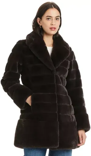Jones New York Women's Faux-Fur Notched-Collar Coat