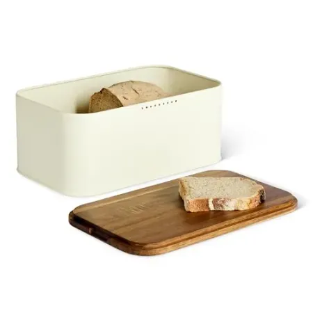 Amazon Basics Carbon Steel Bread Box w/ Acacia Wood Lid