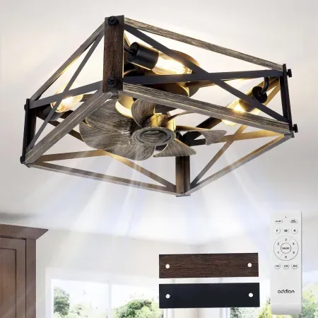 Addlon Farmhouse Caged Low Profile Ceiling Fans w/ Lights