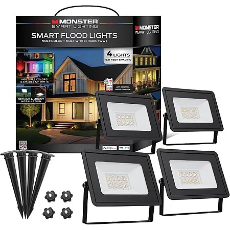 Prime Members: 4-Pk Monster Multi-Color Outdoor Smart Flood Lights
