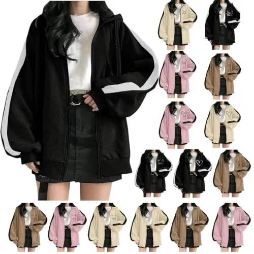 Y2K Full Zip Up Hoodie Women Fall Jackets Casual Thin Coat Cute Sweatshirts